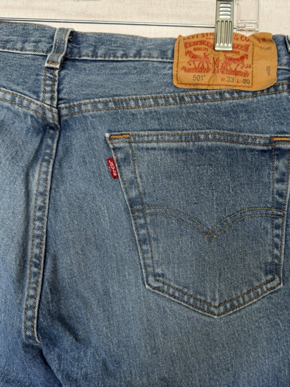 Levi's 501 Button Fly Jeans 33x25.5 Cropped Raw Hem Medium Wash Distressed